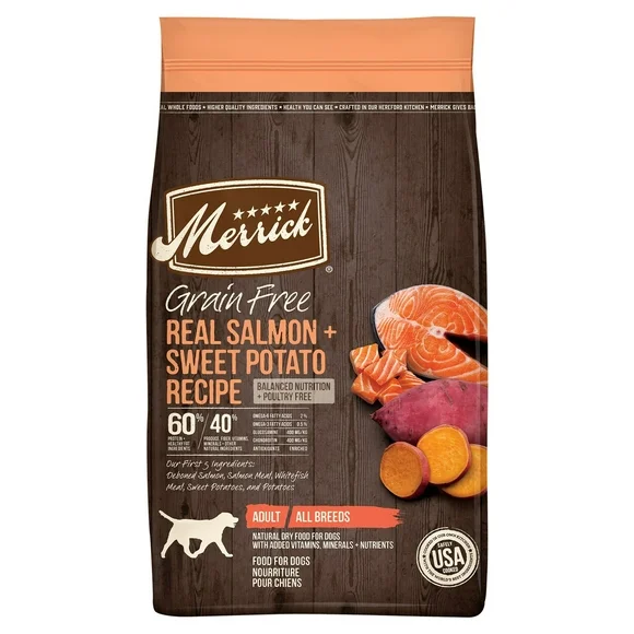 Merrick Real Salmon & Sweet Potato Dry Dog Food, Grain Free, 22 lb Bag