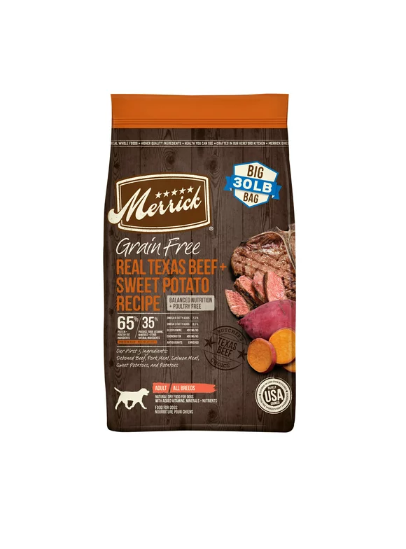 Merrick Real Texas Beef & Sweet Potato Dry Dog Food, Grain Free, 30 lb Bag