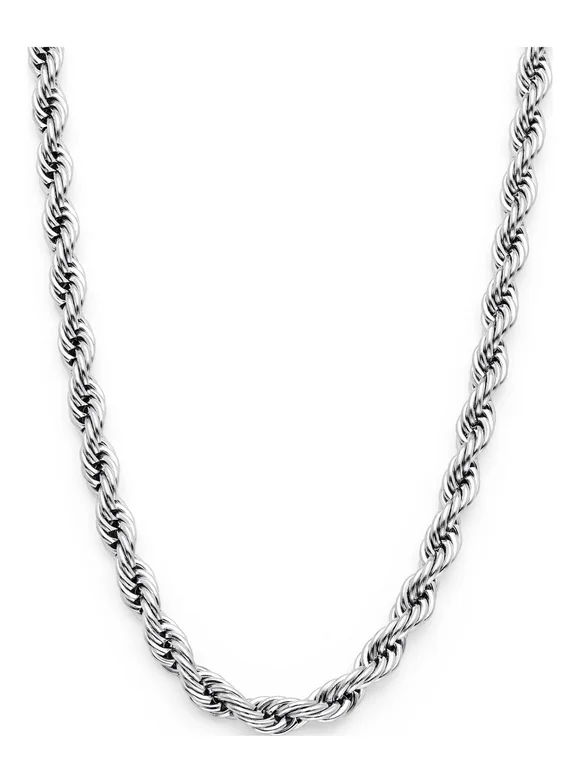 Metal Masters Stainless Steel Men's Rope Chain Necklace 4MM 24"