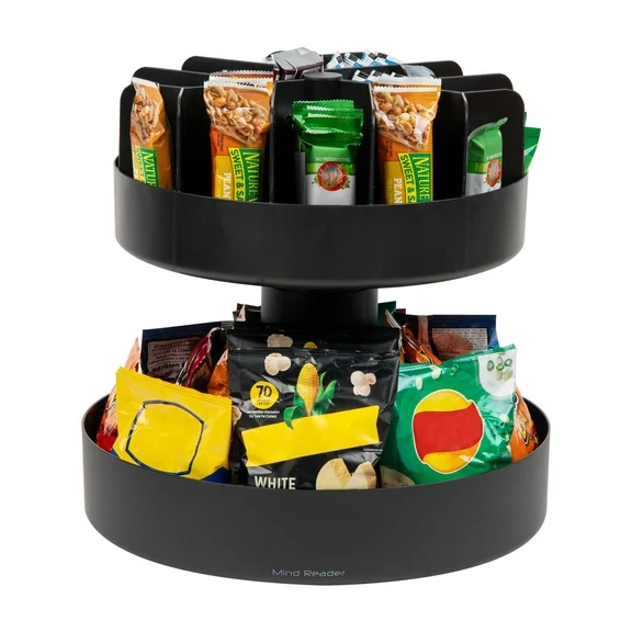Mind Reader 2-Tier Snack Carousel, Countertop Organizer, Snack Tray, Plastic, Black