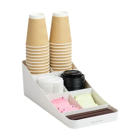 Mind Reader Cup and Condiment Station, Countertop Organizer, 7.25"L x 15.5"W x 5.25"H, White