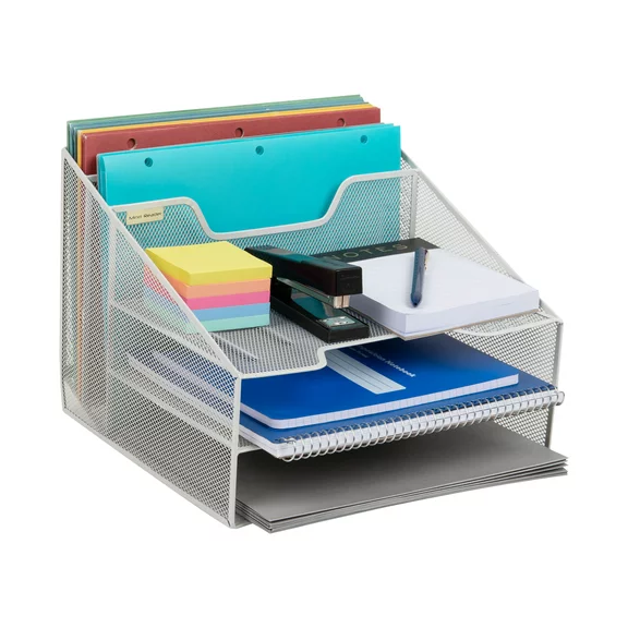 Mind Reader Desktop Organizer, File Holder, Paper Trays, Metal, 12.5"L x 11.5"W x 9.5"H, White