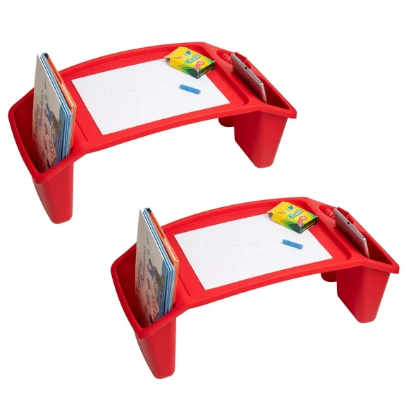 Mind Reader Kids Lap Desk, Activity Tray, Drawing, Stackable, Portable, Plastic, 22.25"L x 10.75"W x 8.5"H, Set of 2, Red