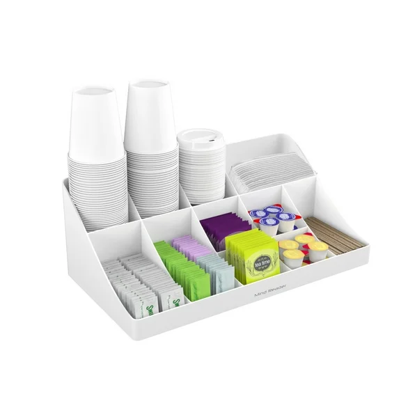 Mind Reader Plastic Breakroom Organizer Adult 11 Compartment Condiment Holder, White