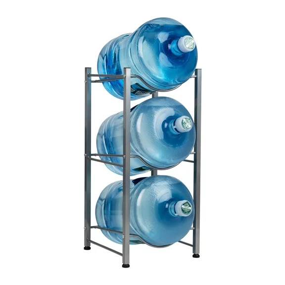 Mind Reader Water Jug Stand, Holds Three 5 Gallon Jugs, Metal, 13.5"L x 13.5"W x 28.75"H, Silver