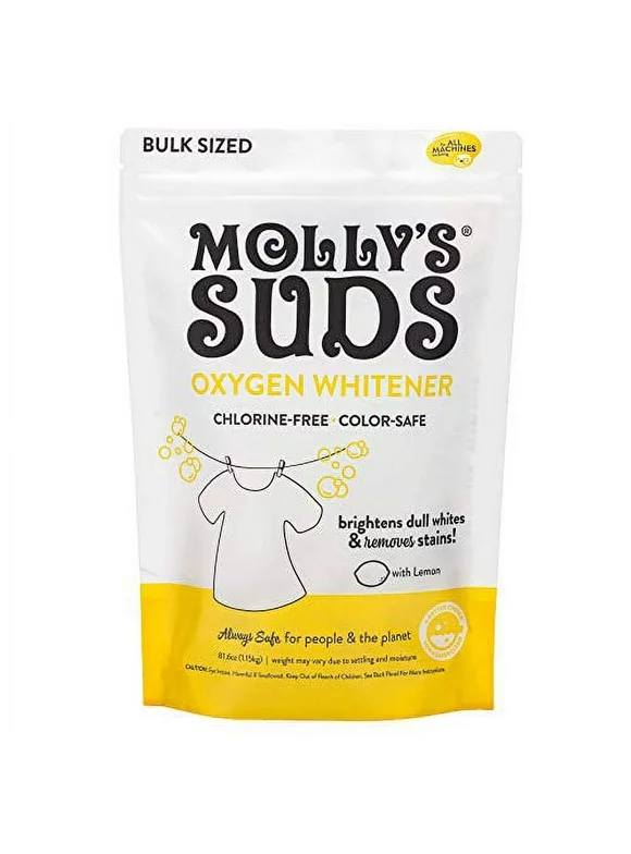 Molly's Suds Oxygen Whitener | Powerful Bleach Alternative, Chlorine Free & Color Safe | Brightens Whites and Removes Stains (Pure Lemon Essential Oil - 79 oz)