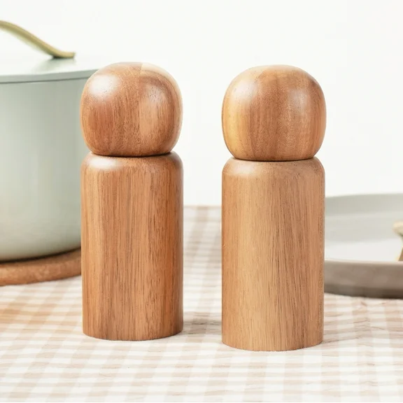 Monday Moose Manual Refillable Solid Acacia Wood Salt and Pepper Grinder Spice Mill Set (Small, 2pcs - Grinders)