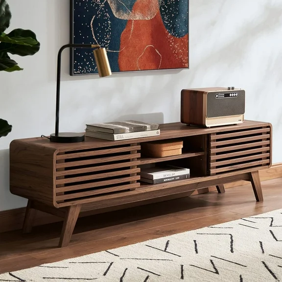 Mopio Ensley Tv Stand 59" Mid-Century Modern Low Profile with Sleek Rounded Finishing Suitable for TV up to 65"