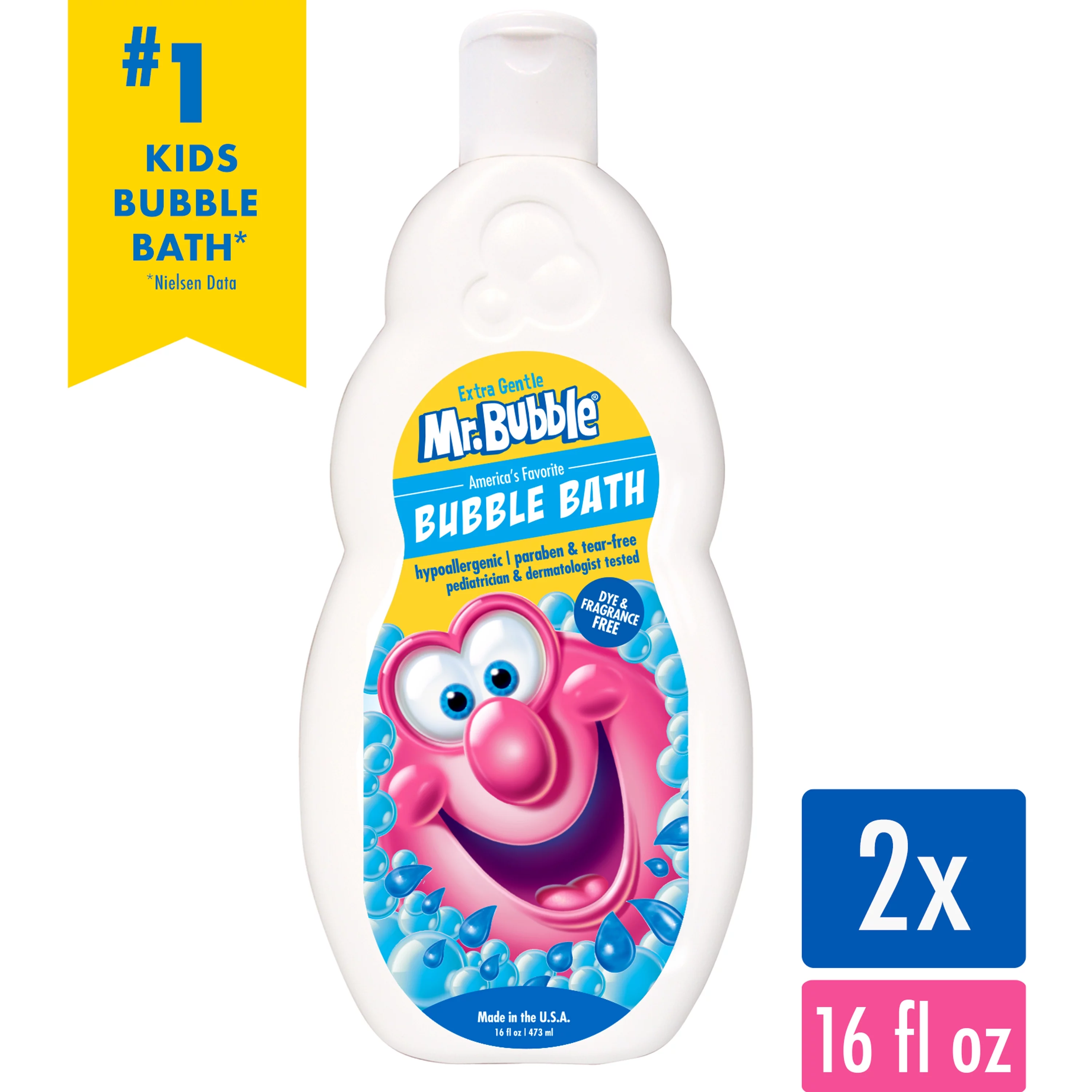 Mr. Bubble Extra Gentle Fragrance Free Bubble Bath for Kids, 16 fl oz, 2 Pack