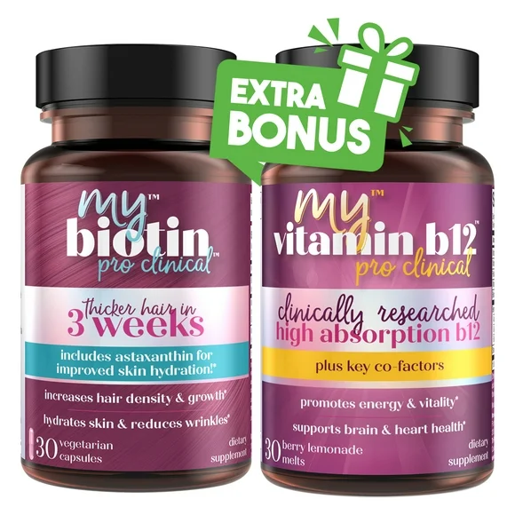 MyBiotin ProClinical + FREE MyVitamin B12 ($19.95 VALUE) - DX Offers Mall EXCLUSIVE KIT - Purity Products - MyBiotin ProClinical (Biotin, MB40X, Astaxanthin) - B12 Energy Melts (Methylcobalamin B12 +More)