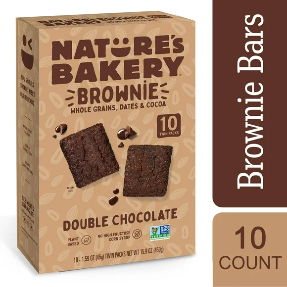 Nature's Bakery, Double Choc Brownie, Twin Packs, 1.59 oz, 10 Count