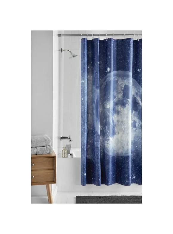 Navy Blue/White PEVA Shower Curtain, 70" x 72", Mainstays Navy Moon Print