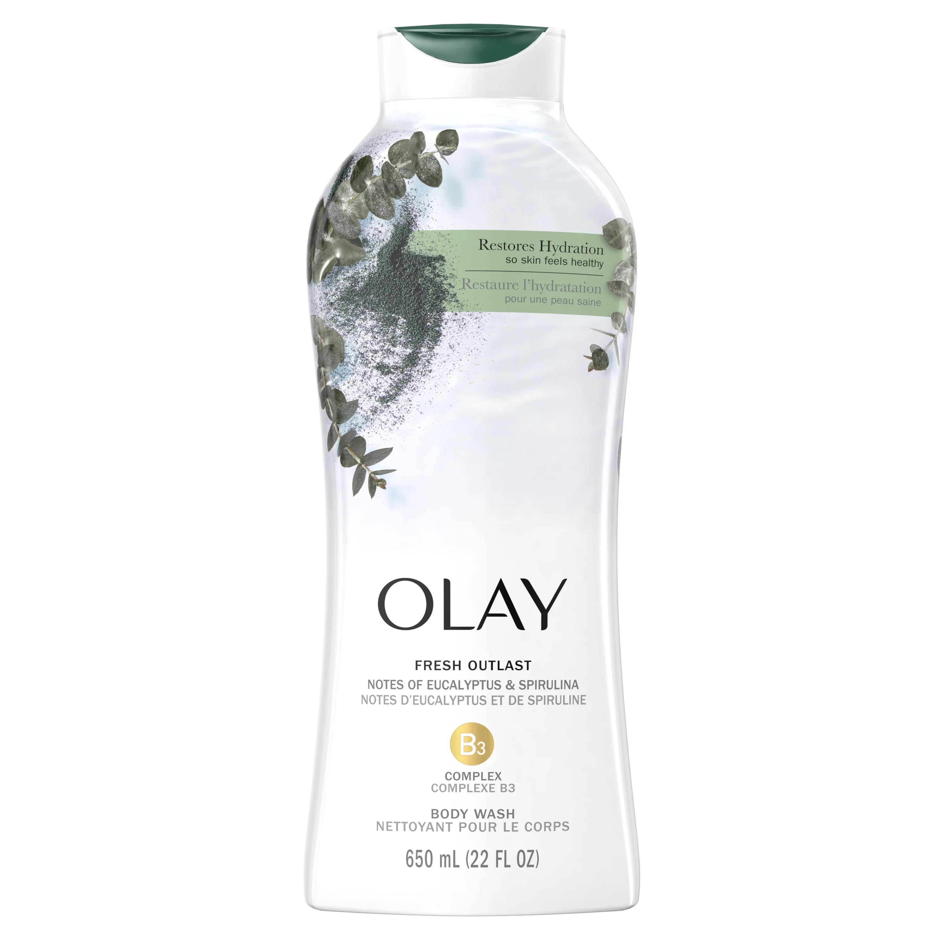 Olay Fresh Outlast Paraben Free Body Wash with Eucalyptus and Spirulina, All Skin Types, 22 fl oz