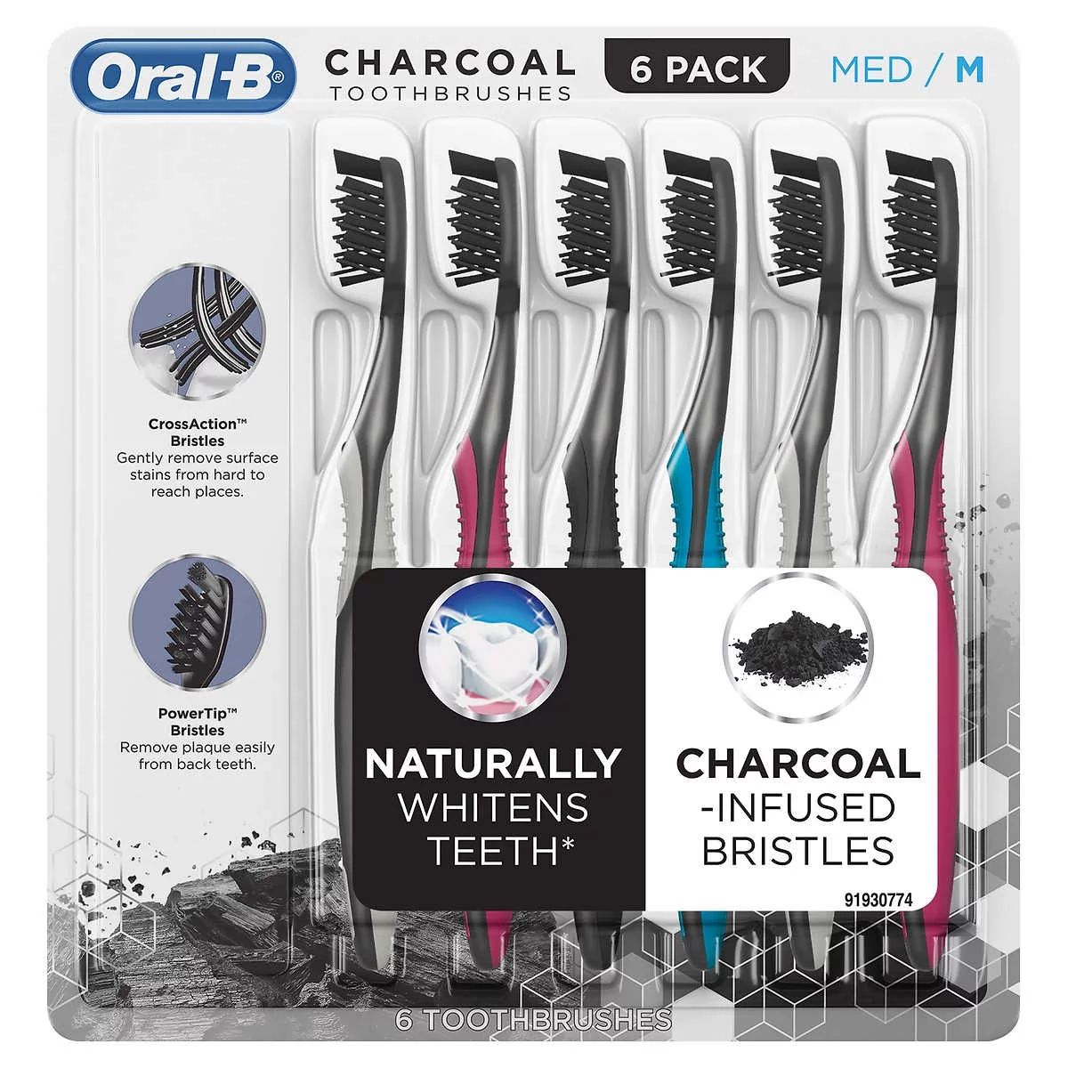 Oral-B Charcoal Toothbrush, Medium (Pack of 6)