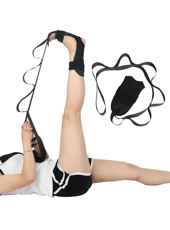 Orthomen Foot Stretcher Belt for Plantar Fasciitis and Yoga, Black,‎Unisex-Adult