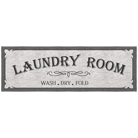 Ottomanson Machine Washable Non-Slip Rubberback Vintage 2x5 Laundry Room Runner Rug, 20" x 59", Light Gray