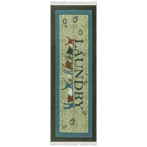 Ottomanson Machine Washable Text 2x5 Flatweave Cotton Laundry Room Runner Rug, 20" x 59", Brown