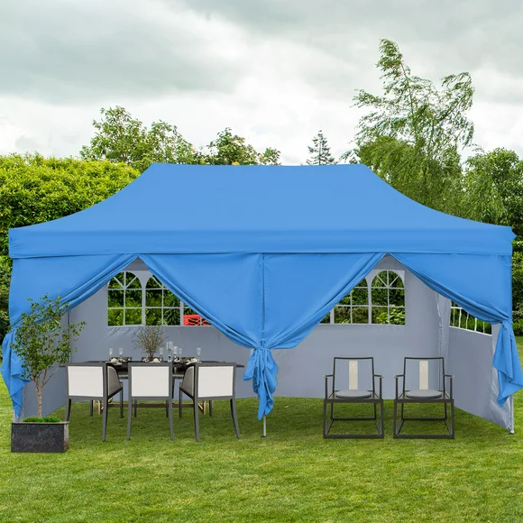Outdoor Basic 10' x 20' Pop up Instant Canopies Tent with 6 Removable Sidewalls for Party Commercial Activity,Blue