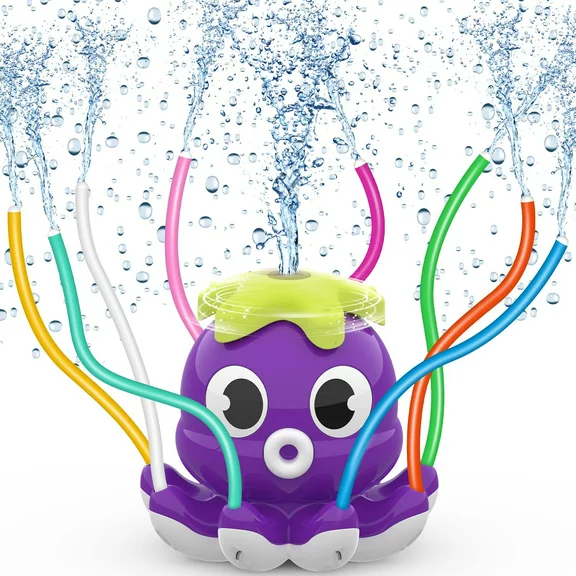 Outdoor Water Sprinkler for Kids and Toddlers, Summer Backyard Spray Toys with 8 Wiggle Tubes, Attaches to Garden Hose Toys for Boys and Girls Ages 2-8, Purple