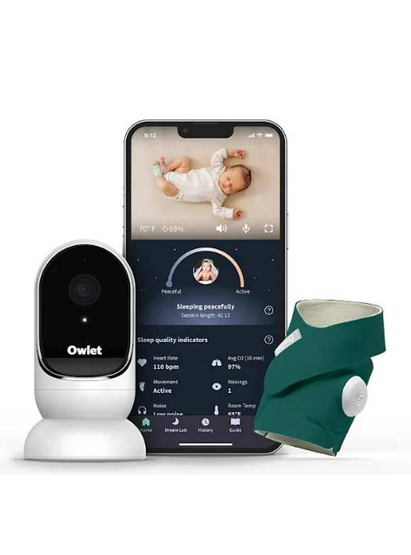 Owlet Dream Duo - Smart Portable Video Baby Monitor - HD Video Camera + Sock With Heart Rate, AVG Oxygen Tracker - Deep Sea Green