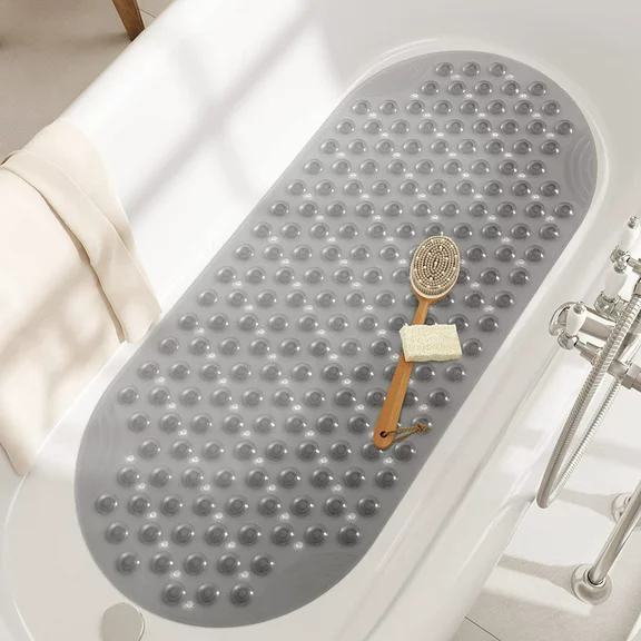PABUBE Shower Mat for Bathtub Bath Mat for Tub 16"x 35" Non-Slip Bathtub Mat Machine Washable Tub Mat, Clear Gray