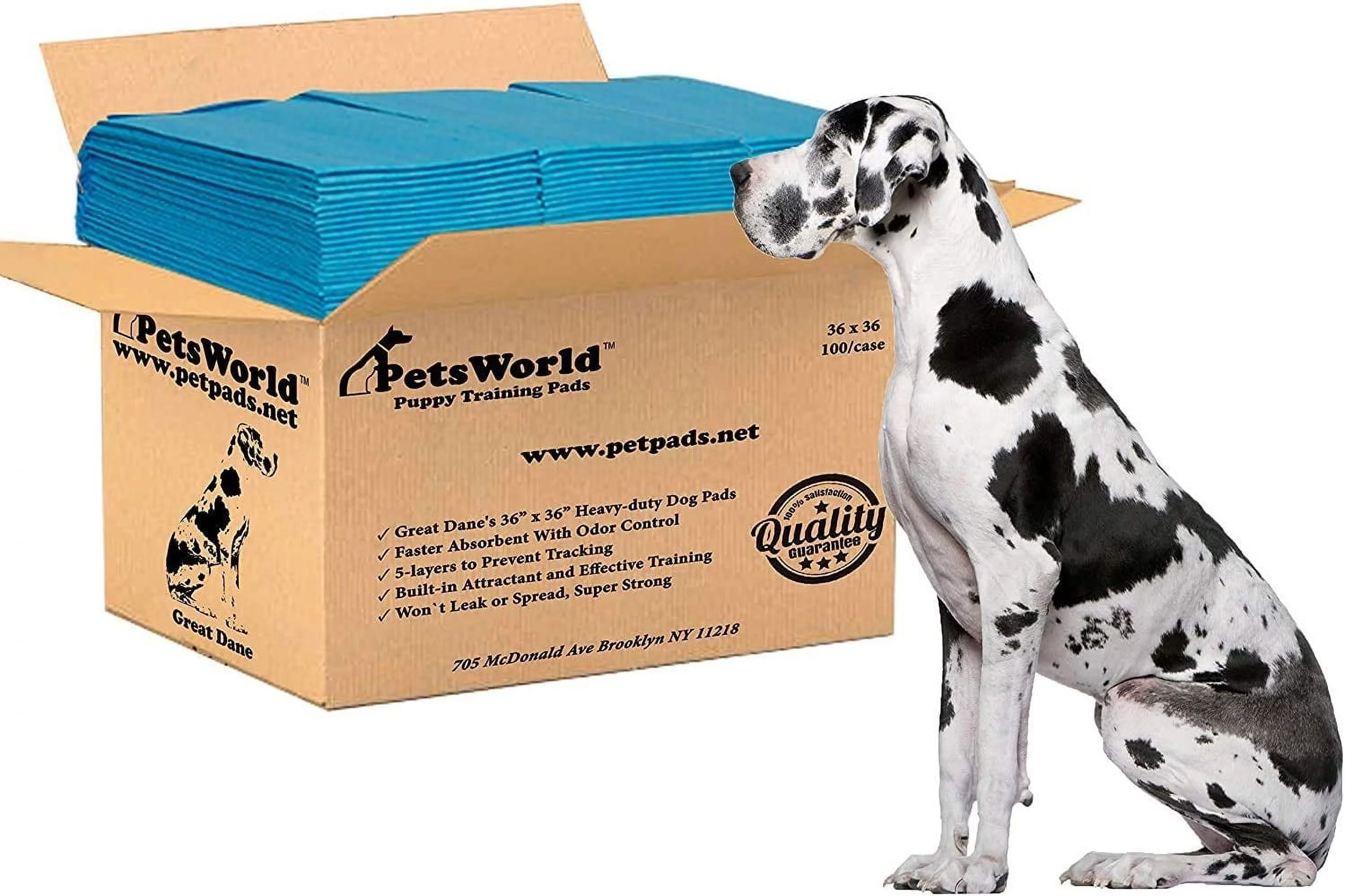 PETSWORLD Giant Potty Pads for Dogs, 36" x 36", 100 Count, 5 Layer Disposable Pads