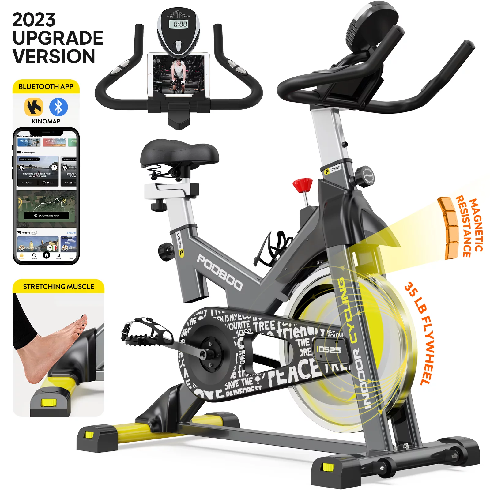 Pooboo Exercise Bike Stationary Bluetooth Indoor Cycling Bike Bicycle Magnetic Resistance Fitness Cycle Cardio Sport Upright Cycling Quiet Workout 35 Lbs Flywheel Max Weight 330 Lbs