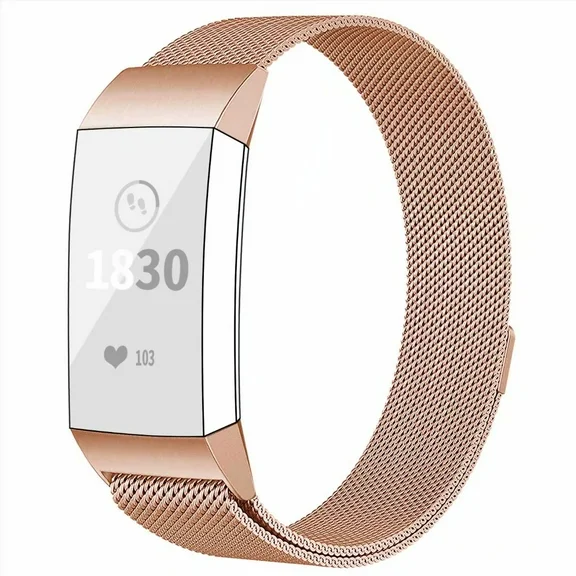 POY Compatible with Fitbit Charge 4 Charge 3 / SE Bands Replacement Wristbands for Fitness Activity Tracker, Metal Stainless Steel Bracelet Strap for Women Men (Rosegold,Small)