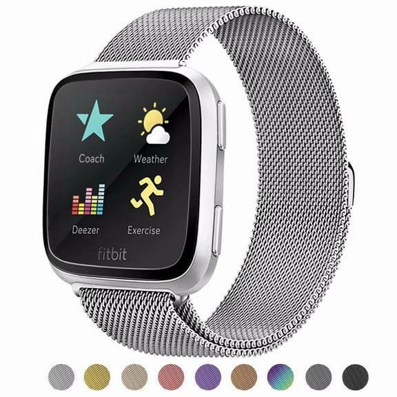 POY Compatible for Fitbit Versa 2/Fitbit Versa/Versa Lite/Versa SE Strap Sport Adjustable,Stainless Steel Milanese Loop Metal Replacement Bracelet Strap with Unique Magnet Lock(Silver,Large)