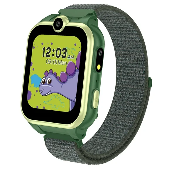 PTHTECHUS 1.54" Smart Watch for Boys Girls Smartwatch for Kids with Dual Camera Games Video MP3 Children Touch Screen Green