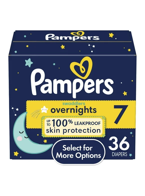 Pampers Swaddlers Overnight Diapers Size 7, 36 Count (Select for More Options)