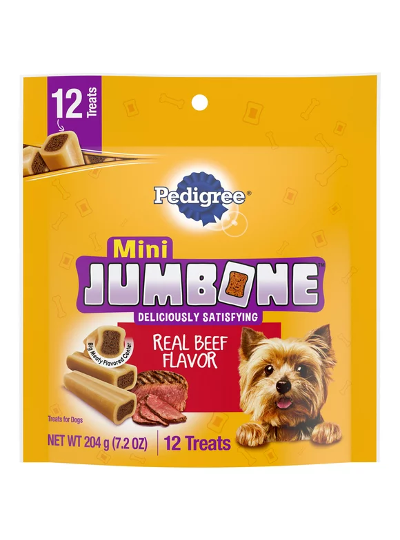 Pedigree Mini Jumbone Real Beef Flavor Dental Treats for Toy/Small Dogs, 7.2 oz Pouch (12 Treats)