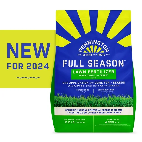 Pennington Full Season Lawn Food, 32-0-5, Fertilizer 11.2 lb., Covers 4,000 sq. ft.