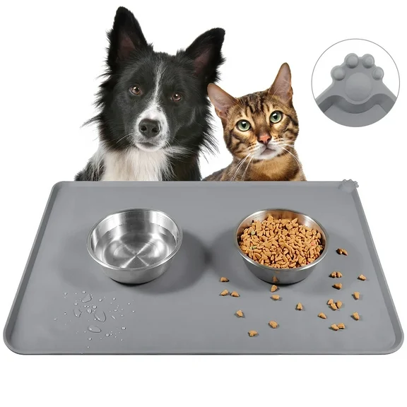 Pet Placemat Mat for Dog Cat, EEEkit Silicone Waterproof Feeding Watering Bowl Tray (18.5” x 11.8”)