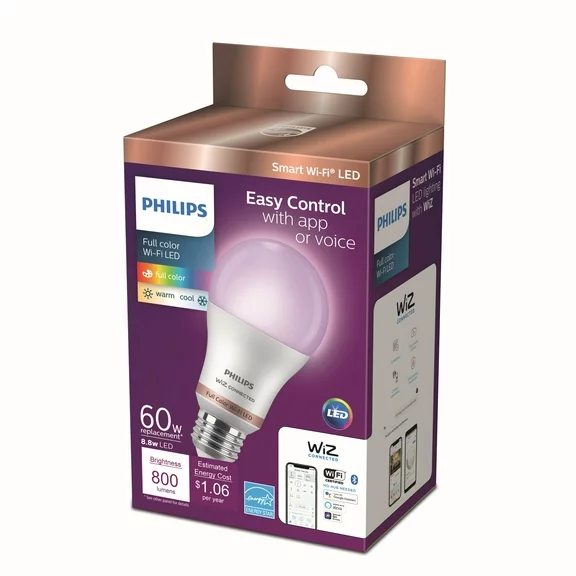 Philips Smart LED 60-Watt A19 General Purpose Light Bulb, Frosted Color & Tunable White, Dimmable, E26 Medium Base (1-Pack)