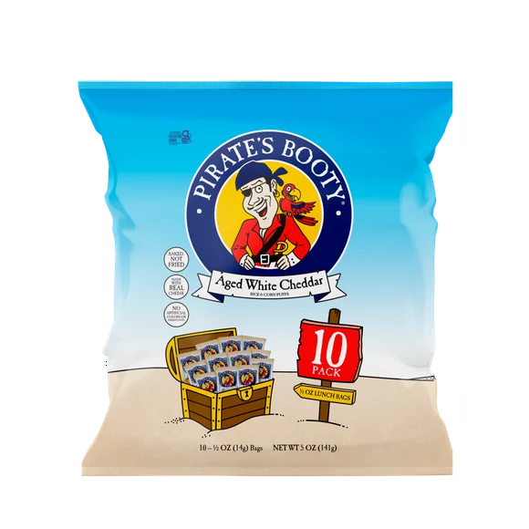 Pirate's Booty Gluten-Free Aged White Cheddar Puffs, 0.5 oz Snack-Size Bags, 10 Count