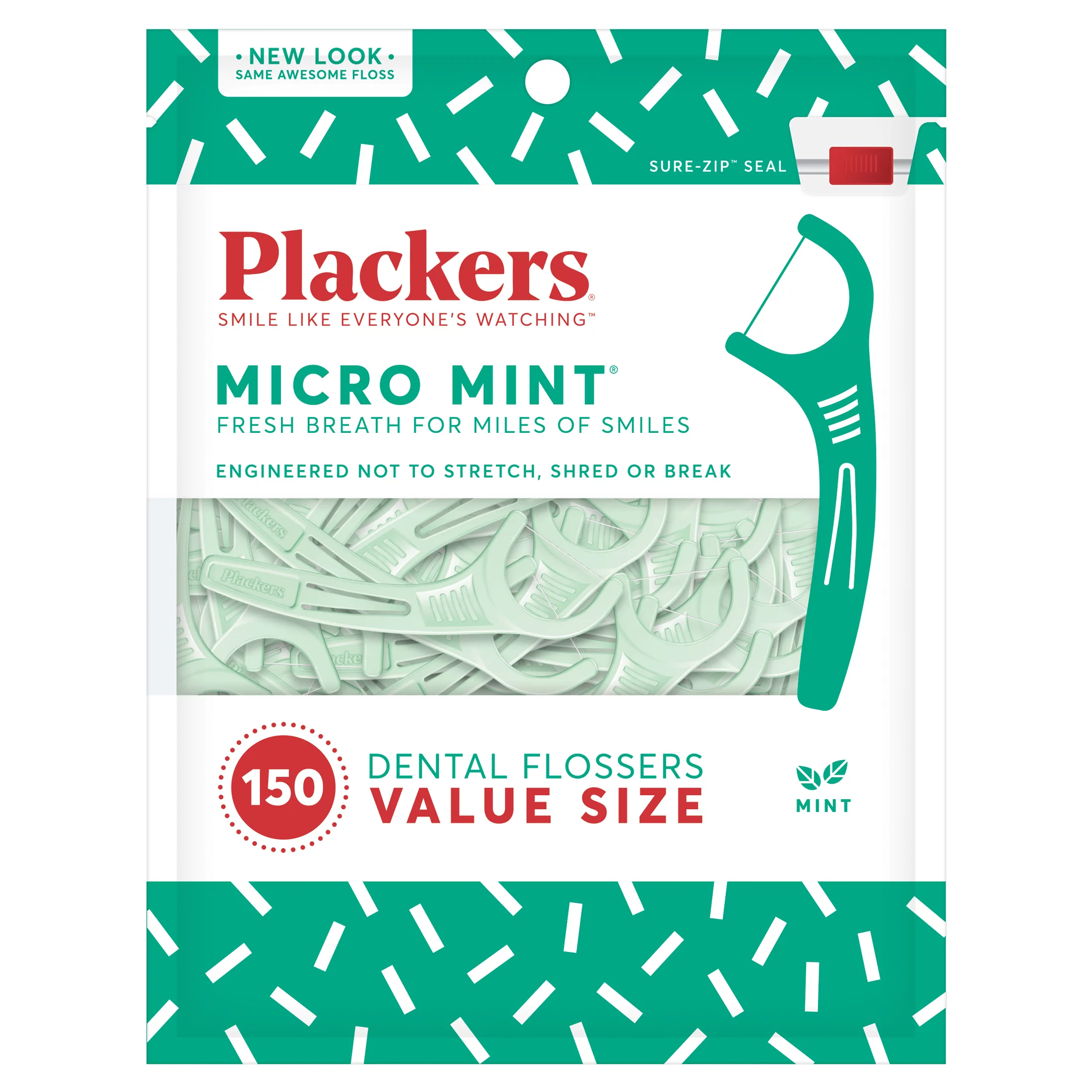 Plackers Micro Line Dental Floss Picks, Fold-Out FlipPick, Tuffloss, Fresh Mint Flavor, 150 Count