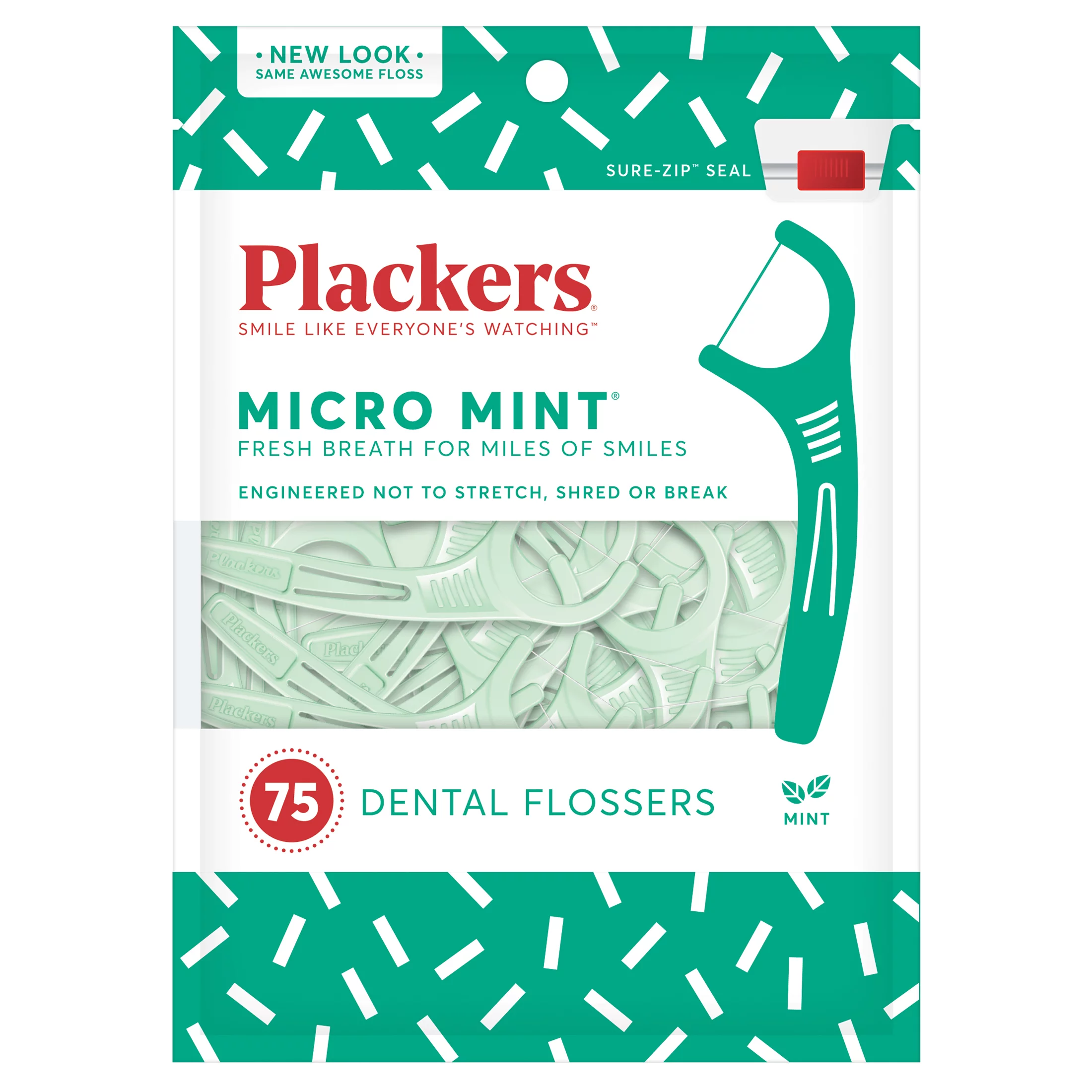 Plackers Micro Line Dental Floss Picks, Fold-Out FlipPick, Tuffloss, Fresh Mint Flavor, 75 Count