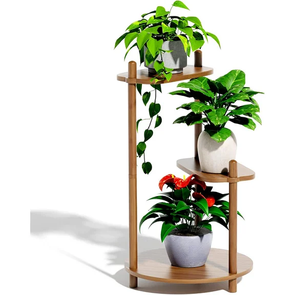 Plant Stand for Indoor Plant, Wood Tiered Plant Shelf for Multiple Plants 3 Tiers 3 Potted Ladder Plant Holder Table, Pot Stand for Window Garden Balcony Living Room Gifts for Women