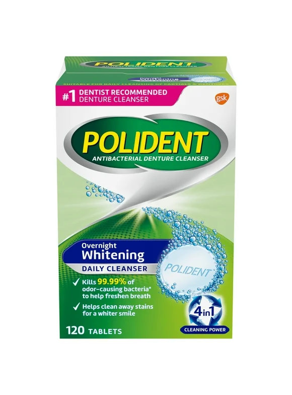 Polident Overnight Whitening Denture Cleanser Tablets - 120 Count