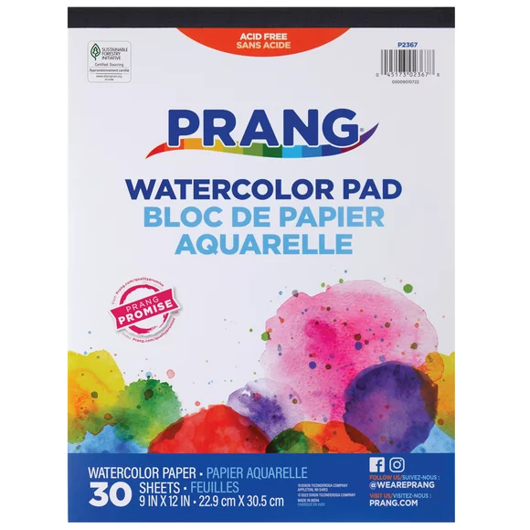 Prang Watercolor Paint Paper Pad, 9 in x 12 in, Medium Weight, 30 Sheets