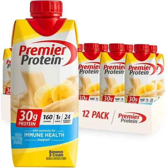 Premier Protein Shake, Bananas & Cream, 30g Protein, 11 Fl Oz, 12 Ct