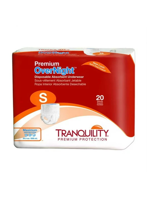 Premium OverNight Disposable Absorbent Underwear Small 22 - 36 Inch, Pack of 40