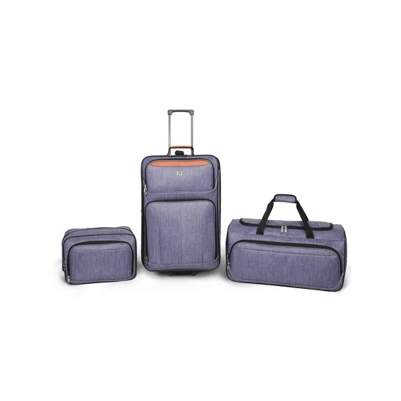 Protege Gray 3pc Travel Luggage Set 24" Check Bag, 22" Duffel, & Boarding Tote