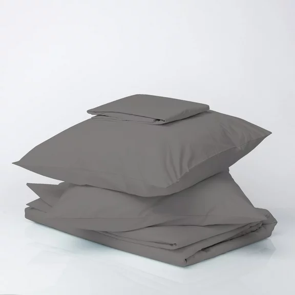Purity Home Percale Weave Deep Pocket Organic Cotton Sheet Set Queen Light Grey