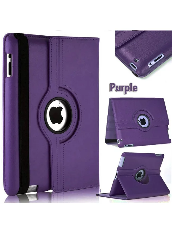 Purple for iPad 2/iPad 3/iPad 4 360 Degree Rotating Stand Protective Hard-Cover Folding Case with Auto Wake/Sleep Feature