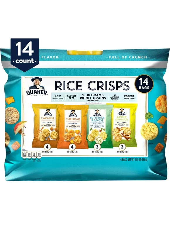 Quaker Rice Crisps, Sweet and Savory Variety Pack,Gluten Free, 14 count