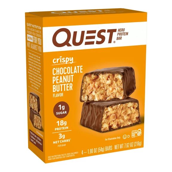 Quest Hero Protein Bars, Low Carb, Gluten-Free, Chocolate Peanut Butter, 4 Ct