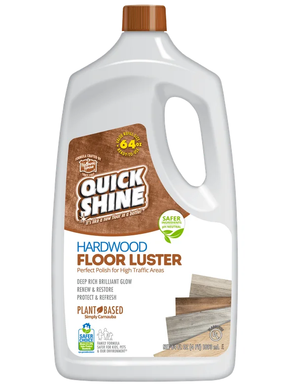 Quick Shine High Traffic Hardwood Floor Luster, 64 fl oz, Unscented Household Floor Cleaner & Polish