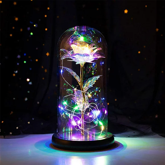 RELAX Forever Rose Flower in Glass Dome with Colorful LED Light Artificial Flower Rose Romantic Gifts for Anniversary,Birthday,Mothers Day,Valentine Anniversary